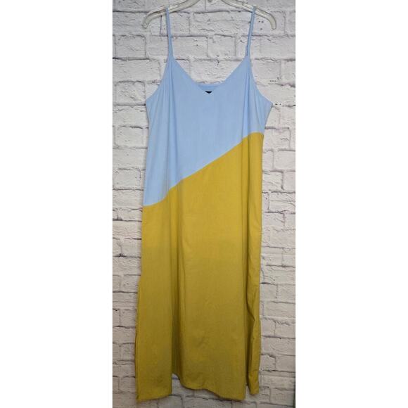 Wishlist blue yellow Colorblock boho midi cotton slip Sundress large. - Picture 2 of 10